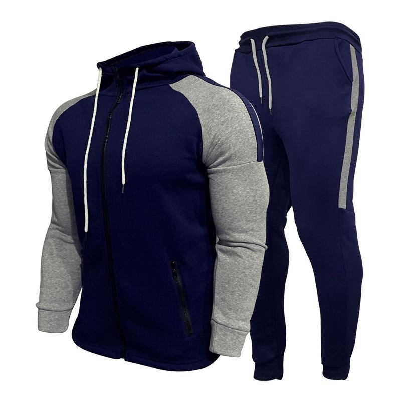 Men's Contrast Color Hooded Sweatshirt and Casual Pants Set 52108336U