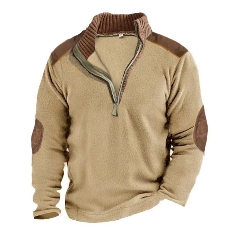 Men's Casual Stand Collar Thickened Polar Fleece Patchwork Warm Tactical Sweatshirt 45480068M