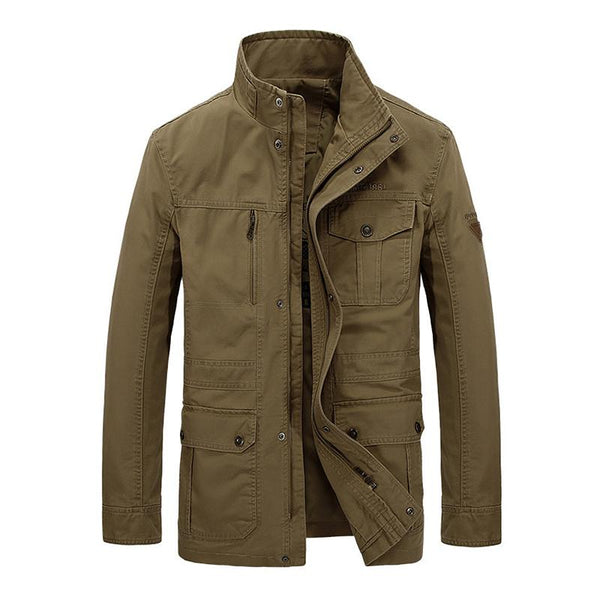 Men's Casual Outdoor Cotton Stand Collar Multi-pocket Loose Zipper Work Jacket 41873945M