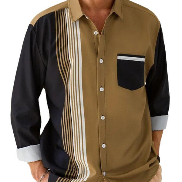 Men's Hawaiian Stripe Casual Lapel Long Sleeve Shirt 80143188X