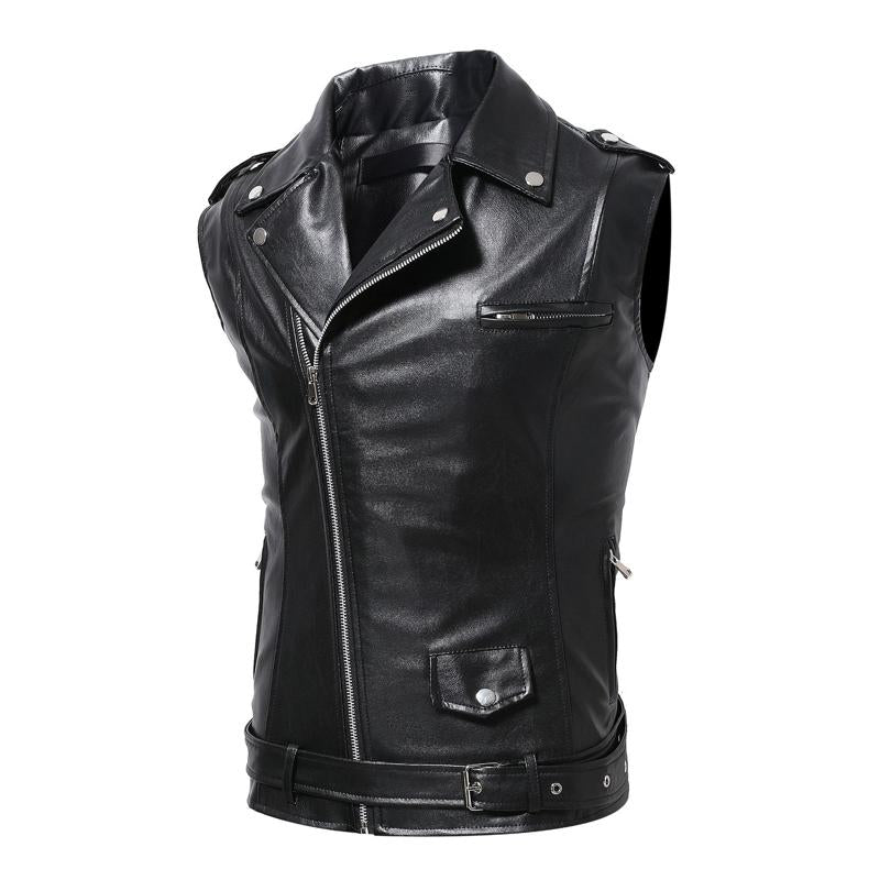 Gilet in pelle da motociclista punk vintage tinta unita da uomo 53075052Y