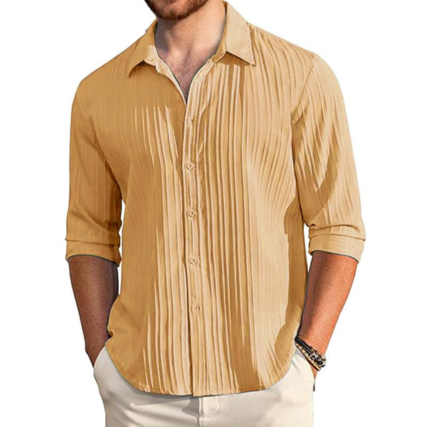 Men's Casual Cotton Linen Striped Jacquard Loose Long-Sleeved Shirt 59055200M