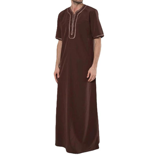 Men's Ethnic Embroidery Loose Muslim Short Sleeve Robe 76794555Y