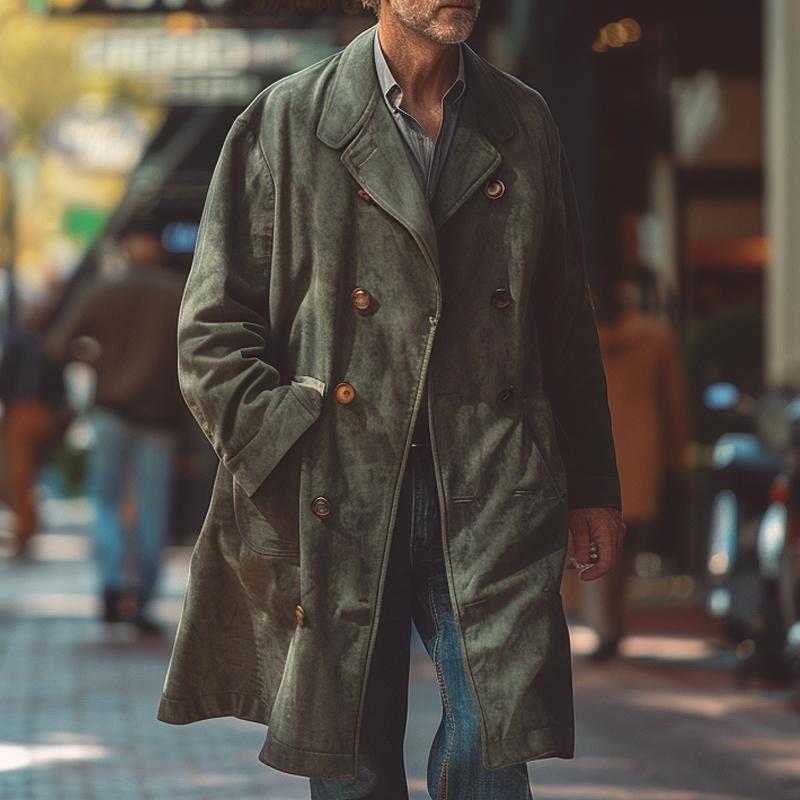 Men's Vintage Suede Double Breasted Trench Coat 47718770X