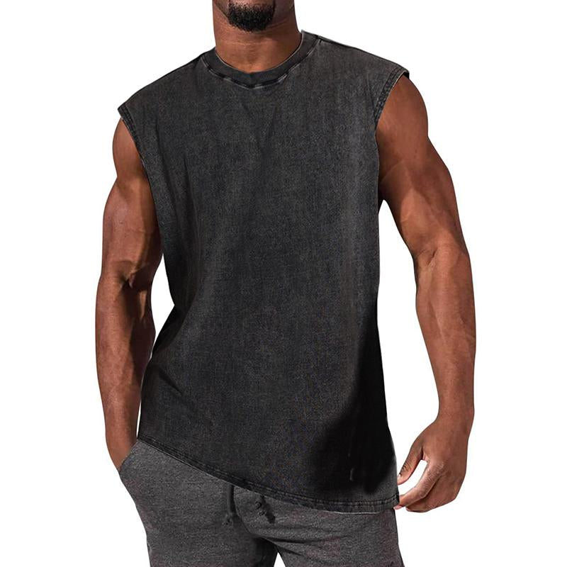 Men's Vintage Distressed Round Neck Sports Tank Top 43834700M