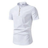 Men's Casual Shirt Retro Stand Collar Short Sleeve Shirt 25574754X