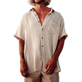 Men's Solid Color Lapel Chest Pocket Short Sleeve Shirt 72532210Y