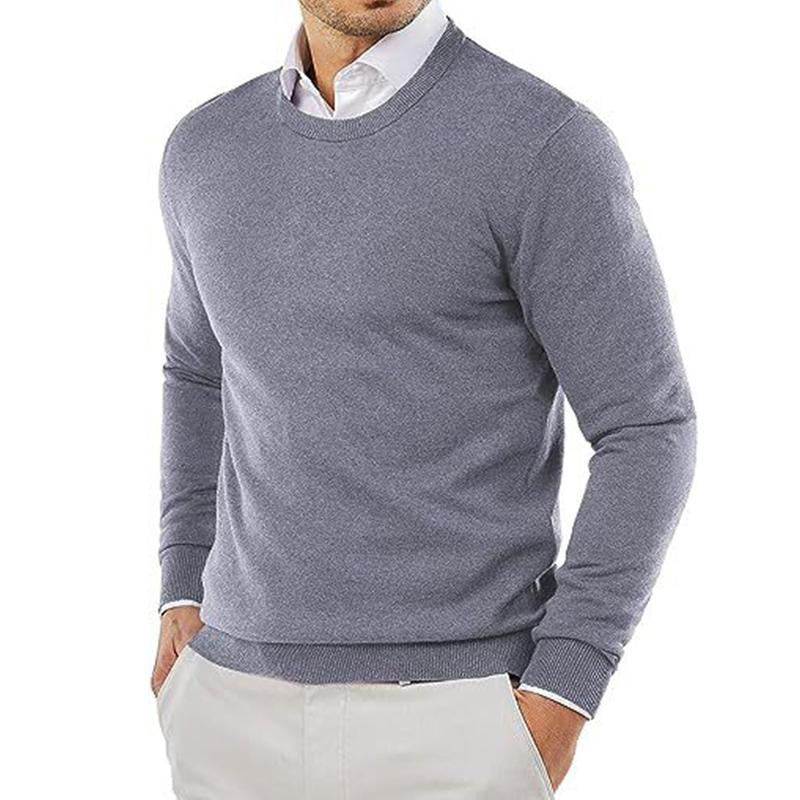 Men's Casual Solid Color Round Neck Knitted Pullover Sweater 60940040M