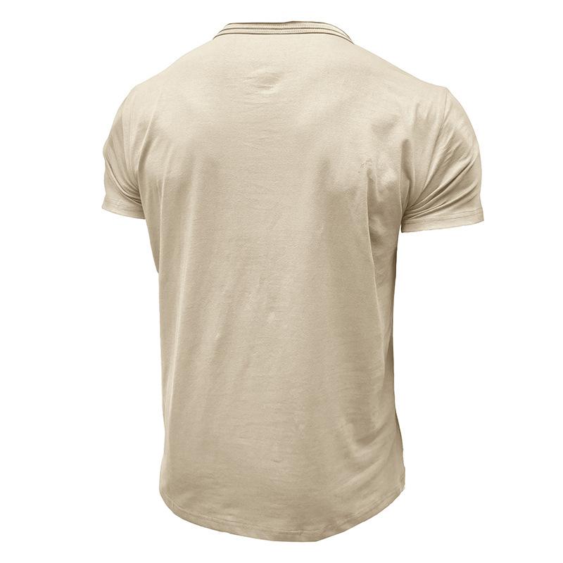 Men's Casual Cotton Solid Color Round Neck Short Sleeve T-Shirt 07674365M