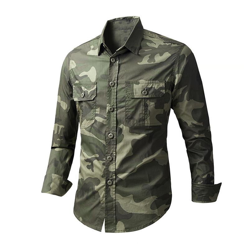 Men's Vintage Loose Camo Long Sleeve Shirt 76832180X