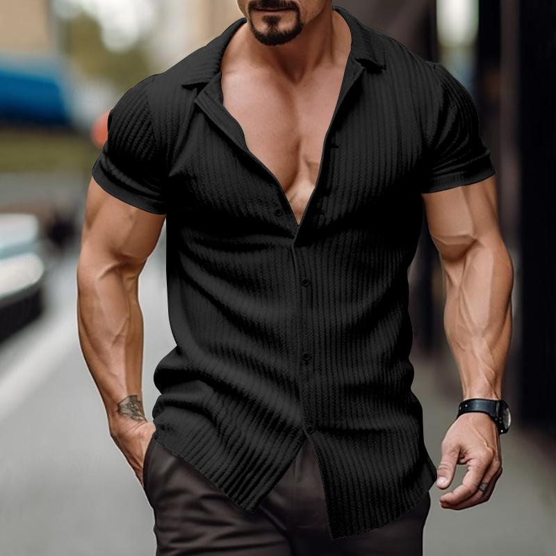 Men's Solid Color Lapel Short Sleeve Shirt 24202020X