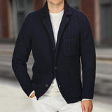 Men's Casual Stand Collar Patch Pocket Slim Fit Knitted Suit Cardigan 11382058M