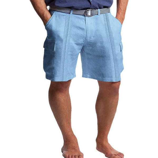 Men's Solid Linen Muliti-pocket Casual Shorts 96261614Z