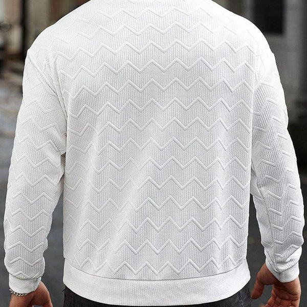 Men's Solid Color Round Neck Textured Long Sleeve Sweatshirt 86409677X