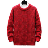 Men's Casual Solid Color Round Neck Loose Pullover Knitted Sweater 89865901M
