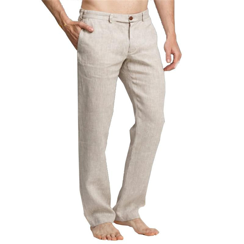 Men's Linen Slant Pocket Straight Solid Color Loose Casual Pants 53565009X