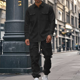 Men's Fleece Warm Lapel Jacket And Cargo Pants Set 16565882Y