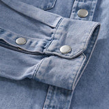 Men's Vintage Cotton Washed Distressed Lapel Long Sleeve Denim Shirt 94707301M