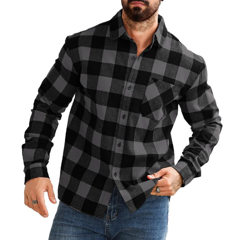 Men's Casual Plaid Lapel Shirt Jacket 84814297X