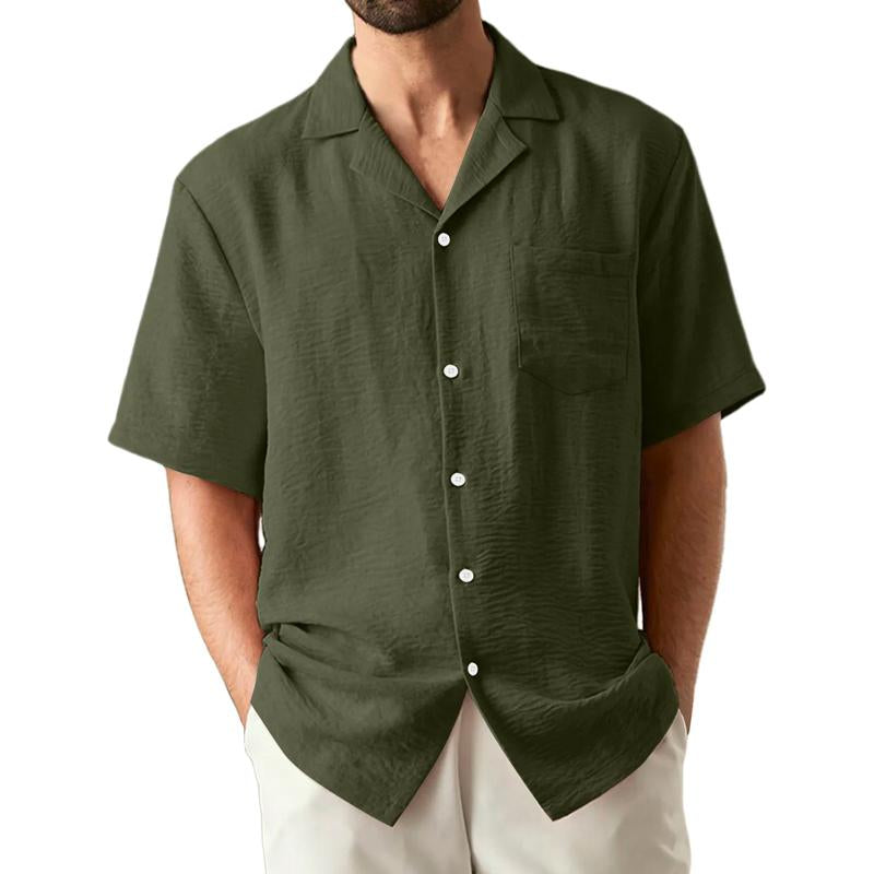 Men's Casual Solid Color Lapel Short Sleeve Shirt 07907977Y