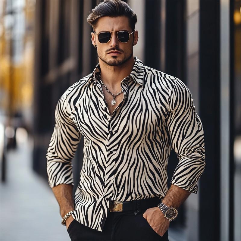 Men's Vintage Zebra Print Long Sleeve Shirt 27525631U