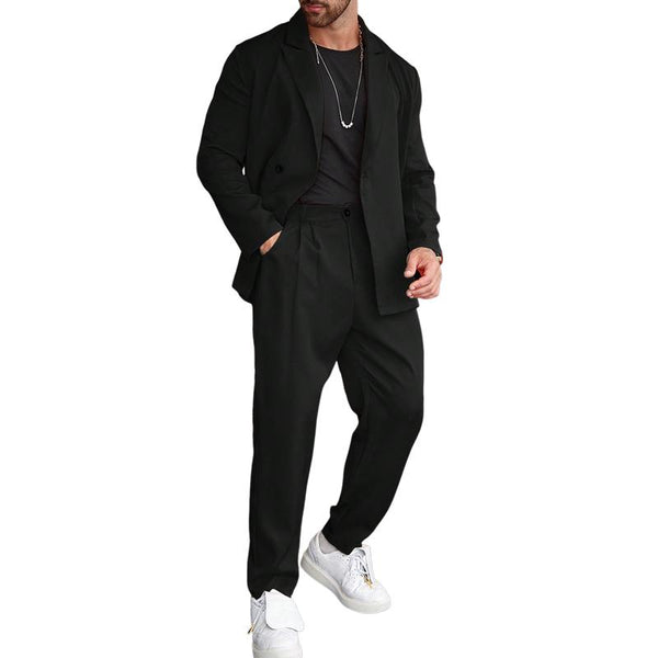 Men's Solid Color Casual Suit Jacket, Long Sleeves and Trousers Three-piece Set 19960272X