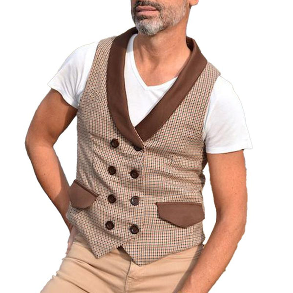 Men's Vintage Color Block Check Double Breasted Vest 61148089Y