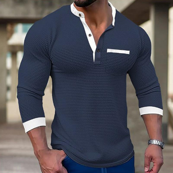Men's Solid Waffle Henley Neck Long Sleeve T-Shirt 38998478Y