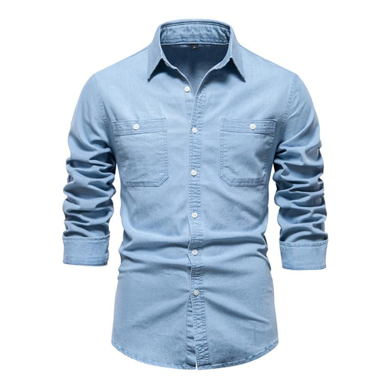 Men's Solid Denim Long-sleeved Shirt 49738739X