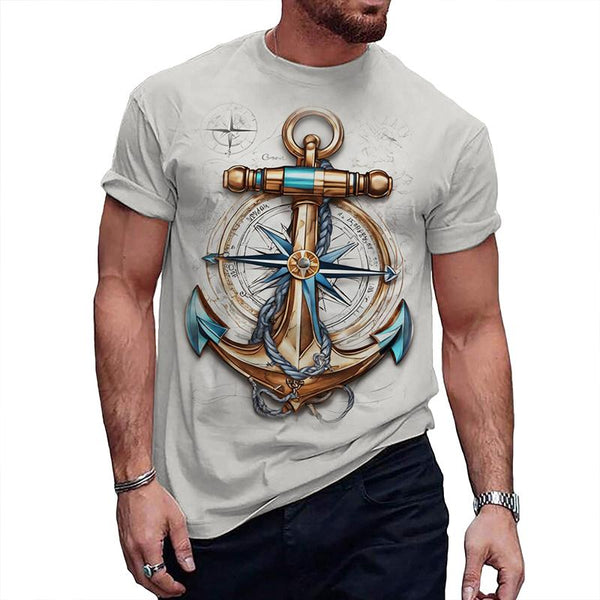 Men's Casual Cartoon Anchor Round Neck Short Sleeve T-Shirt 38424718TO