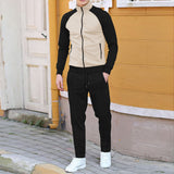 Men's Colorblock Stand Collar Zipper Jacket Trousers Casual Set 77919209Z