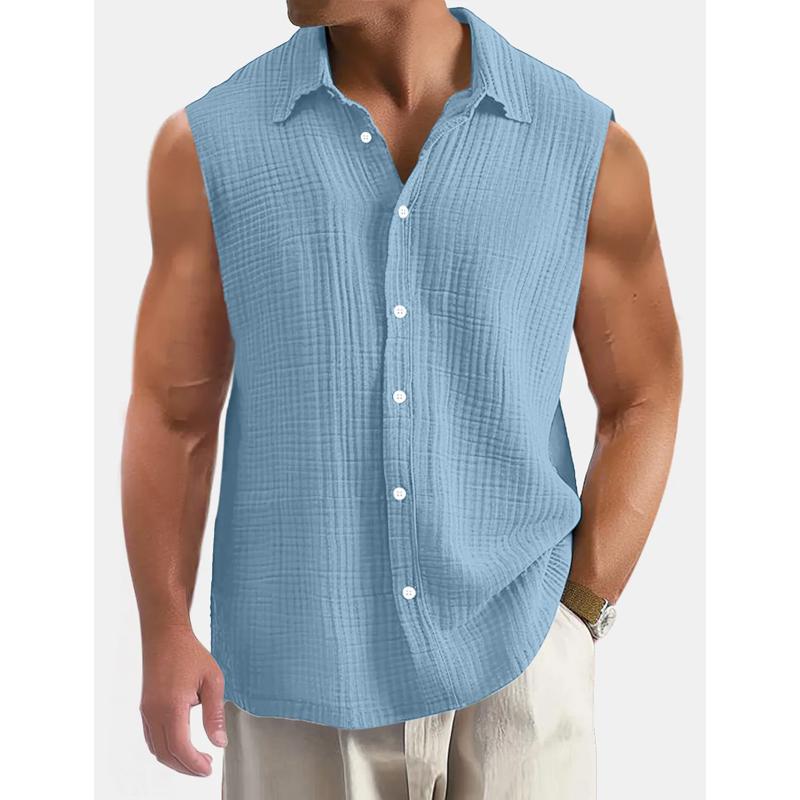 Men's Cotton And Linen Lapel Sleeveless Shirt 83758244Y