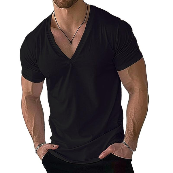Men's Casual Cotton Blend V-Neck Short Sleeve T-Shirt 49508737M
