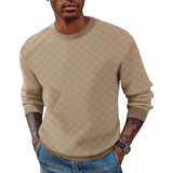 Men's Solid Color Checkerboard Pattern Round Neck Long Sleeve T-Shirt 06420118Z