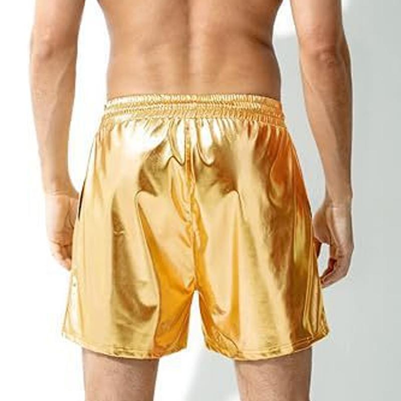 Men's Casual Solid Color Elastic Waist Shiny PU Shorts 98012478M