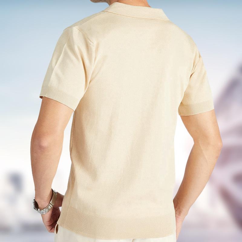 Men's Casual Solid Color Knitted Pullover Short-Sleeved Polo Shirt 38928653M