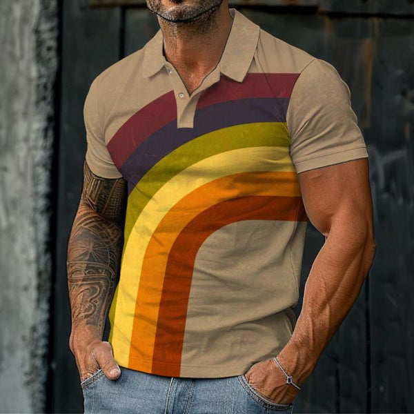 Men's Vintage Distressed Rainbow Polo Shirt 20781025TO