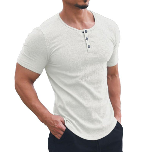 Men's Casual Solid Color Henley Collar Short Sleeve T-Shirt 31464635Y