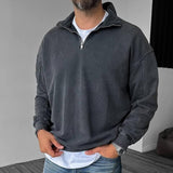 Men's Retro Casual Solid Color Washed Zipper Sweatshirt 52737094TO