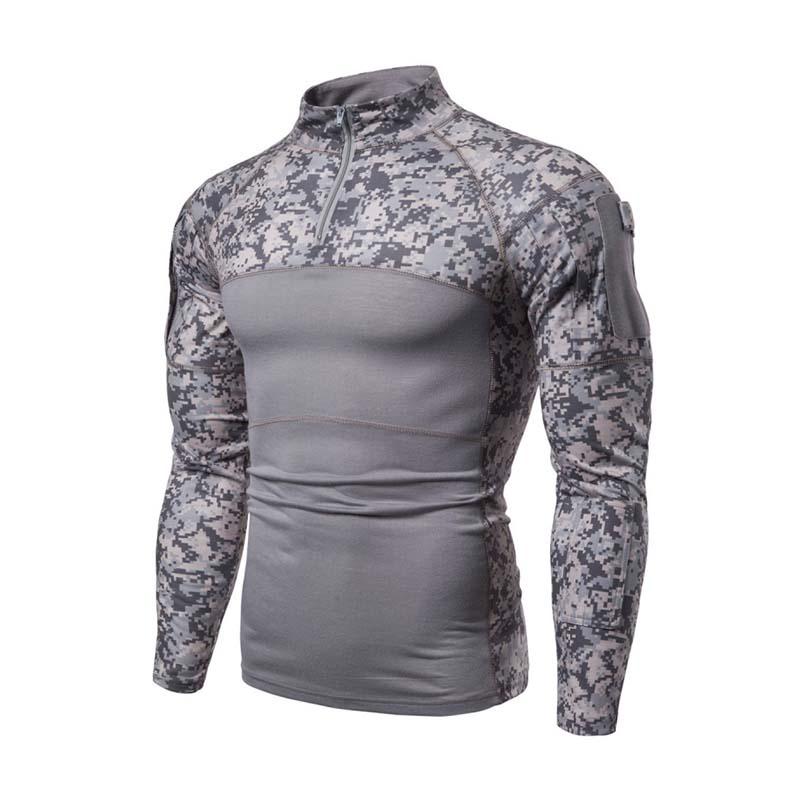 Men's Classic Casual Camouflage Stitching Zipper Stand Collar Long Sleeve T-shirt 41071004K