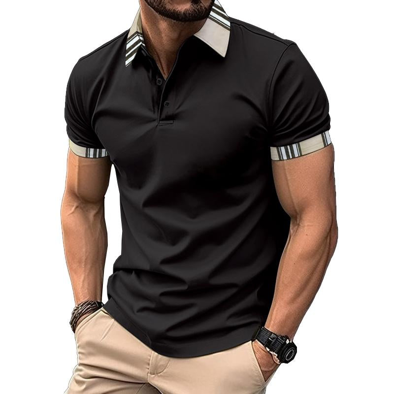 Men's Short Sleeve Lapel Collar Contrasting Button Pocket POLO Shirt 87296985X