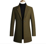 Men's Casual Wool Blend One Button Slim Notch Lapel Long Coat 65413467M