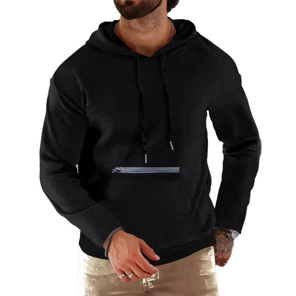 Men's Waffle Sports Zip Drawstring Hooded Sweatshirt 07223369X
