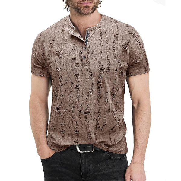 Men's Vintage Ripped Henley Short Sleeve T-Shirt 42082048X