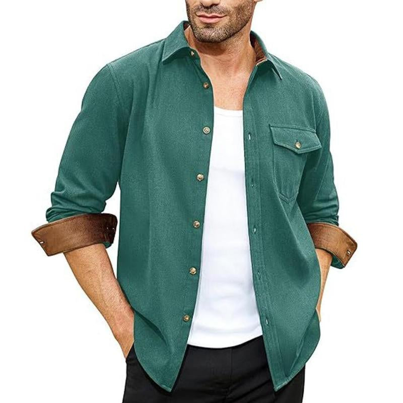 Men's Vacation Solid Color Long Sleeve Lapel Shirt 50721253X