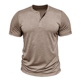 Men's Casual Solid Color Henley Collar Short Sleeve T-Shirt 36614697M