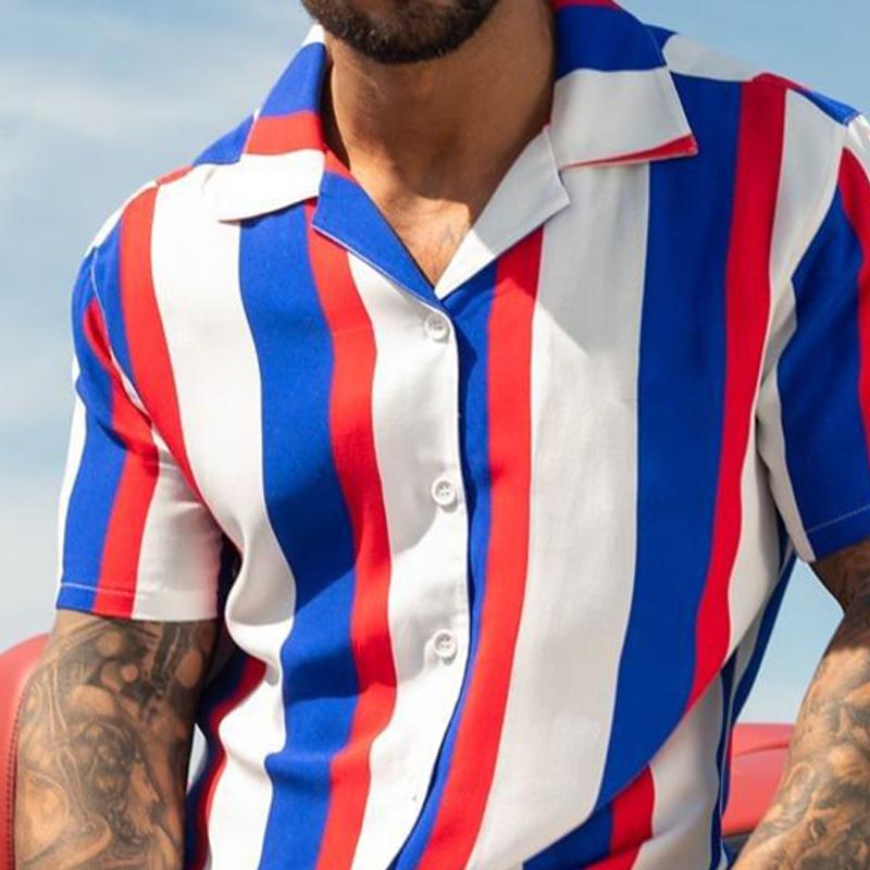 Camisa de manga corta con estampado de rayas para hombre 10411758Y