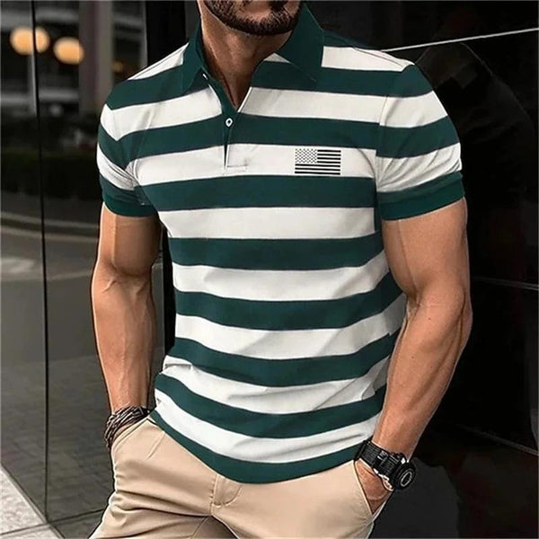 Men's Short-sleeved Lapel Striped Printed Casual POLO Shirt 03243472X