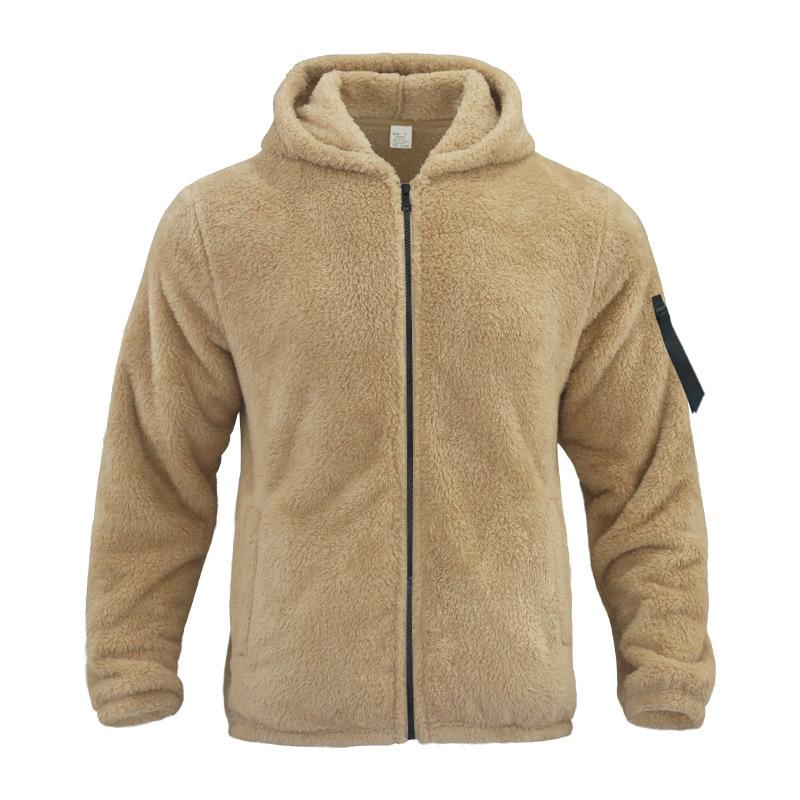 Einfarbige, warme, lockere Doppelfleece-Kapuzenjacke für Herren 18771046X