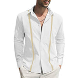 Men's Striped Color Block Long Sleeve Shirt 48107393Y